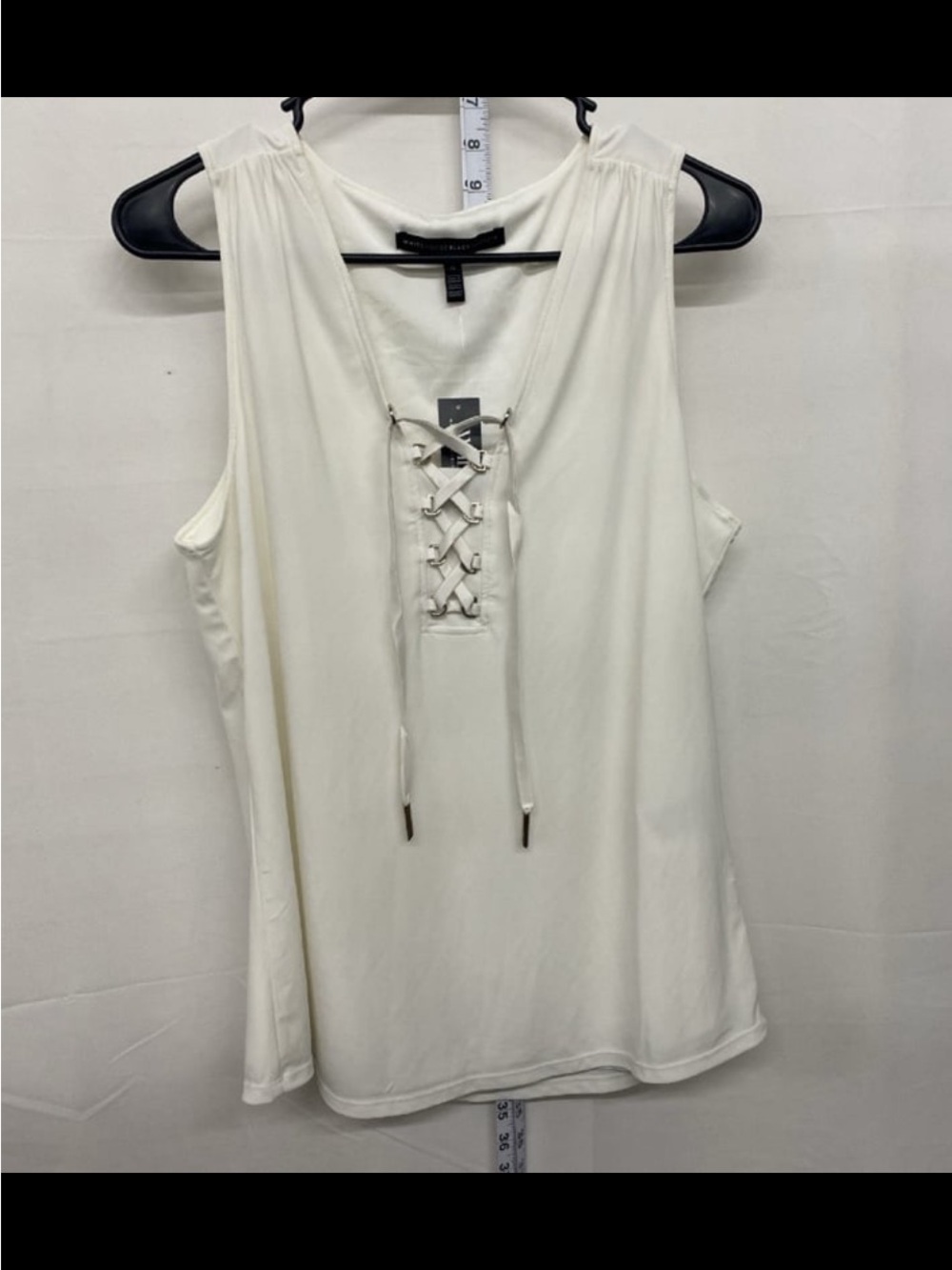 NWT White House Black Market White Lace-Up V-Neck Sleeveless Top M
